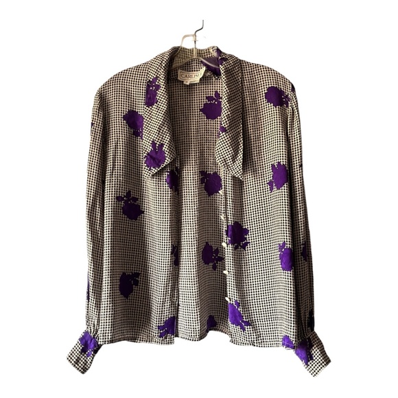 Vintage 80s 90s Carlisle Button Up Houndstooth Blouse - Picture 7 of 8